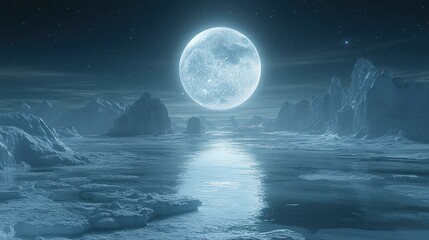 Wall Mural - Full Moon Over Iceberg Landscape