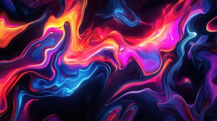 Wall Mural - Abstract Swirling Pattern with Neon Colors on a Dark Background.