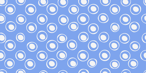 Leinwandbilder - Polka dots with rings, polka dots inside. Blue background and simple stylish circles.