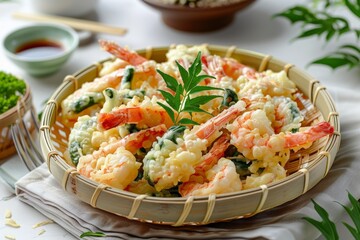 Japanese kakiage tempura with shrimp and vegetables