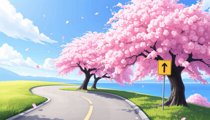 Wall Mural - Road Through Cherry Blossoms  
