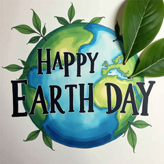 Wall Mural - Happy Earth Day Illustration with Leaves and Globe