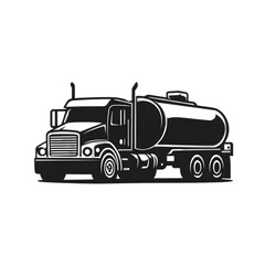 Black and white silhouette of a semi-truck tanker on a black background.