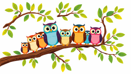 Wall Mural - Family of Owls on Branch  
