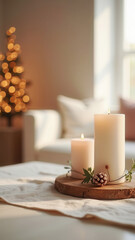 Wall Mural - Beautiful holiday candles with copy space