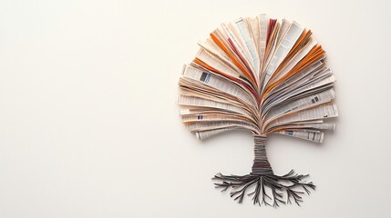 Wall Mural - Tree of Knowledge Made from Newspapers.