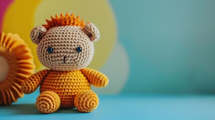 Wall Mural - small and cute animal amigurumi isolated on colorful background