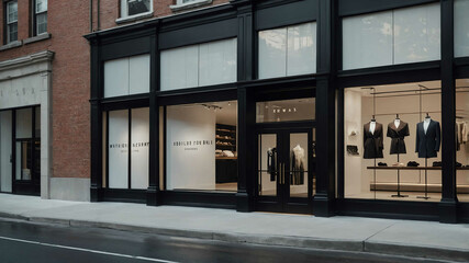 Poster - High end retail storefront with minimalist signage and large display windows