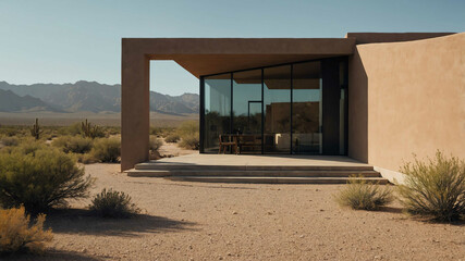 Minimalist desert home with adobe walls and clean lines