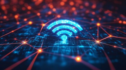 Aufkleber - Digital glowing wifi symbol in futuristic network connection