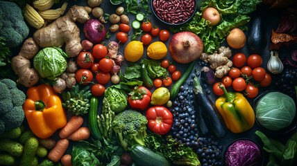 A vibrant assortment of fresh vegetables and fruits celebrating World Vegetarian Day