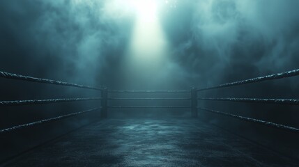 A photo of an empty boxing ring surrounded by urban graffiti, with neon signs glowing in the background, creating a modern and gritty street vibe