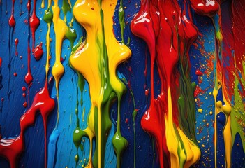 vibrant paint drips creating colorful patterns textured canvas backdrop rich hues dynamic shapes, art, design, fluid, movement, creativity, expression, surface