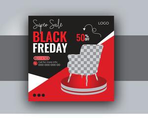 Wall Mural - Black Friday social media post design, Black Friday sale banner design template.