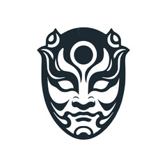 Canvas Print - The kabuki mask. Black white vector logo illustration. Isolated on white background