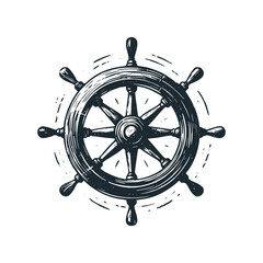 Poster - The steering wheel of ship. Black white vector logo illustration. Isolated on white background