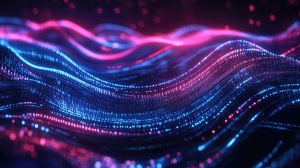 Futuristic data stream visualization with flowing neon lines and dynamic digital elements, ideal for illustrating advanced