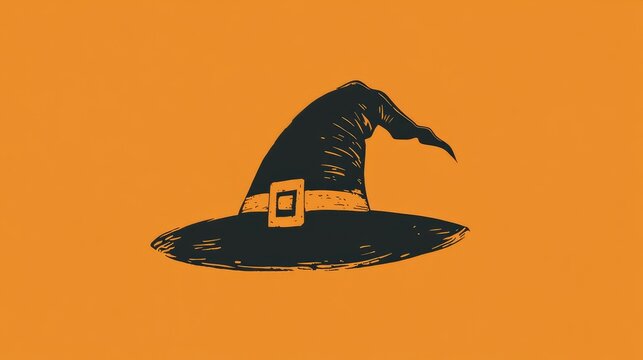 A simple and bold Halloween logo showcasing a witch's hat with a magical twist, perfect for seasonal designs.