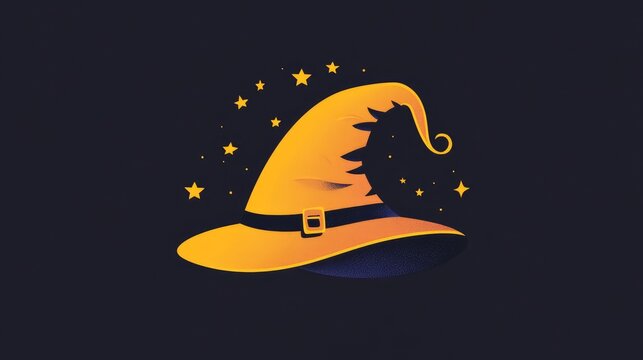 A simple and bold Halloween logo showcasing a witch's hat with a magical twist, perfect for seasonal designs.