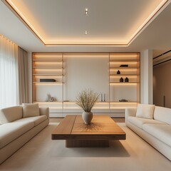 Luxury home living room interior with sofa and furniture