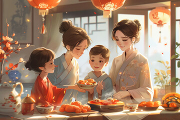 Chinese New Year, families gather together for dinner