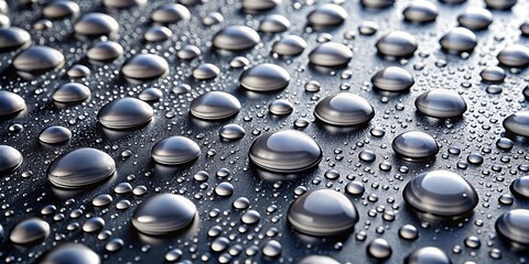 water droplets scatter across a shiny grey surface