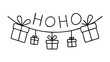 © Neuroillustrator3033 - Festive Ho Ho text with hanging gift boxes in simple hand-drawn style with copy space
