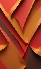 Poster - The image is an abstract composition featuring overlapping paper strips in various shades of red, orange, and brown, creating a dynamic and visually striking pattern.