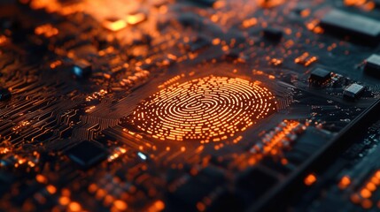 Fingerprint scan on a microcircuit board, highlighting advanced technology and biometric security in a detailed close-up.