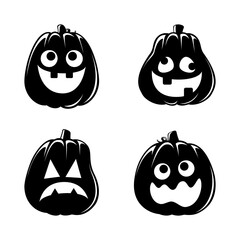 Wall Mural - Jack O Lantern Silhouette Set. Cute Creepy Spooky Halloween Pumpkin Fall Autumn Sticker Print Illustration.