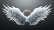 © Sompoch - White realistic angel wings with glowing halo on transparent background.