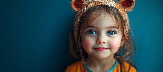 Wall Mural - Cute Halloween costumed child on a blue background