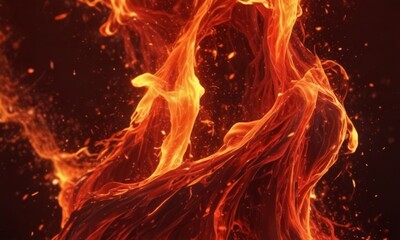 Wall Mural - a close-up view of a fiery, swirling flame with intense orange and red hues, accompanied by small sparks and embers.