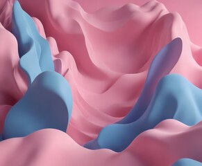 Canvas Print - a 3D of abstract, wavy shapes in pink and blue, creating a dynamic and visually striking composition.