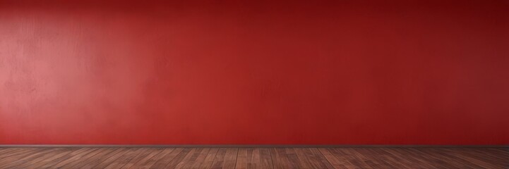 Wall Mural - A red wall with a wooden floor in the foreground.