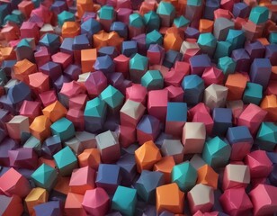 Poster - A vibrant mosaic of multicolored cubes, each with unique geometric patterns, creates a visually striking and abstract composition.