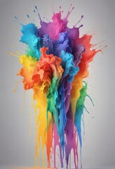 Canvas Print - A vibrant splash of paint in the form of a flower, with petals in various colors including blue, orange, yellow, green, and purple, against a gray background.