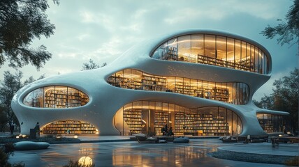 Wall Mural - Modern library building with unique design and inviting atmosphere.