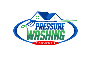 Poster - Pressure Washing lettering logo with home concept