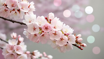 high-resolution close-up of cherry blossoms in full bloom with a diagonal branch, delicate pink peta