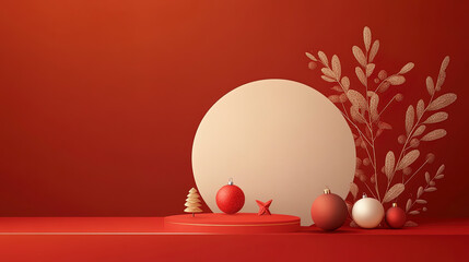 A podium decorated with winter festive vibes, background for Christmas e-commerce product promotion