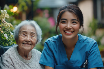 Young female nurses and elderly people in the hospital