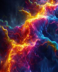 Wall Mural - Vibrant cosmic abstract with electric colors and swirling energy, perfect for backgrounds or digital art projects.