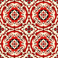 Wall Mural - Intricate red and white floral pattern.