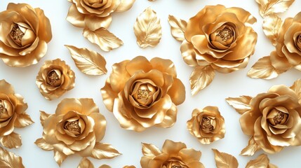 Wall Mural - Golden Roses Pattern.