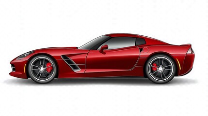 Wall Mural - A sleek, crimson red sports car with black rims and red brake calipers.  It's parked on a white background and has a slight shadow beneath it.