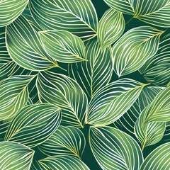 Poster - Seamless pattern of green leaves.