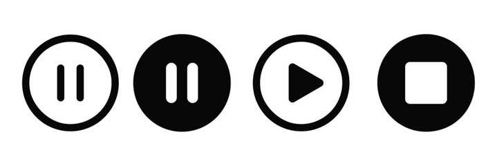 Media player button icons set. paly & Pause icon collections. Ui elements. Music player buttons. Video controls button play, pause.