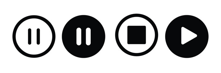 Aufkleber - Media player button icons set. paly & Pause icon collections. Ui elements. Music player buttons. Video controls button play, pause.