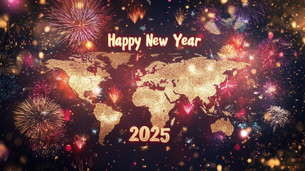 Wall Mural - A global celebration theme, with Happy New Year 2025